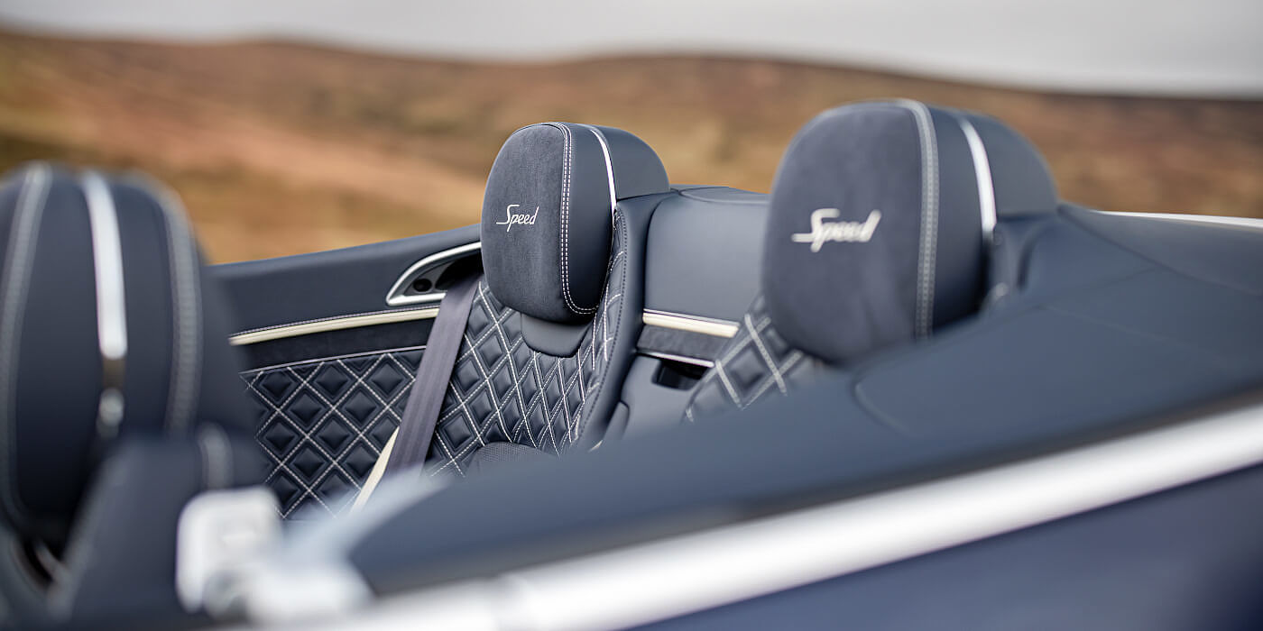 Bentley Kuwait Bentley Continental GTC Speed convertible rear interior in Imperial Blue and Linen hide