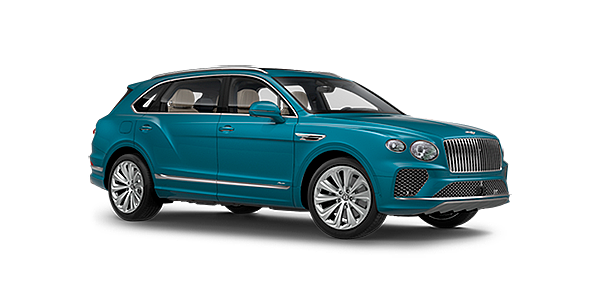 Bentley Kuwait Bentley Bentayga EWB Azure front side angled view in Topaz blue coloured exterior. 